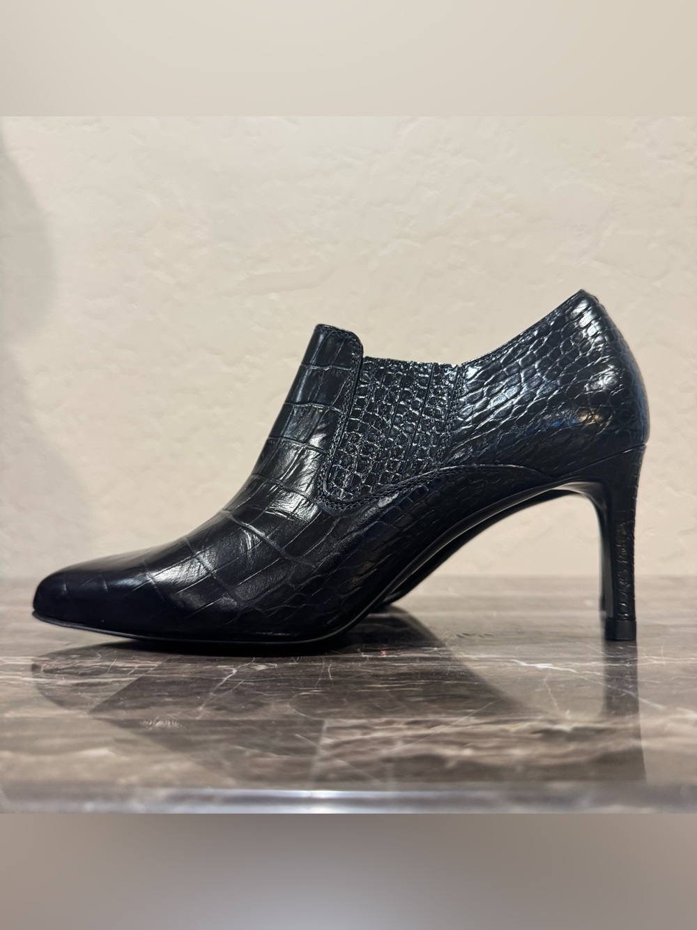 NEW Inez Marisol 70 Black Croc Embossed Leather Booties